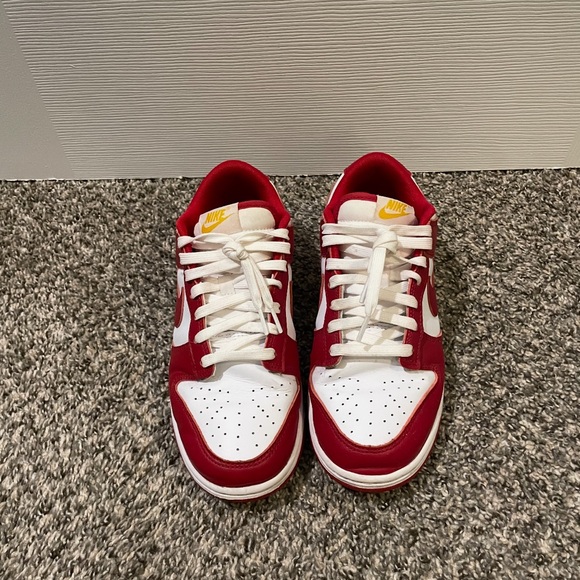 Red Nike Dunks with Yellow Writing - Picture 2 of 5